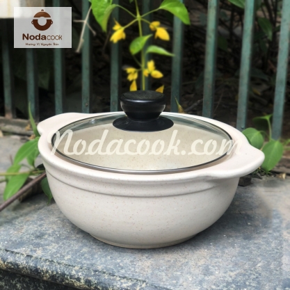Nồi sứ kho cá 1 Lít men trứng nắp thủy tinh