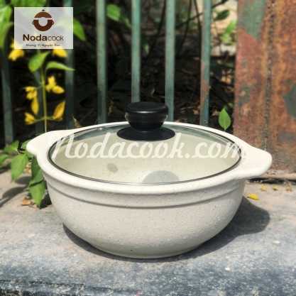 Nồi sứ kho cá 1,2 Lít men trứng nắp thủy tinh