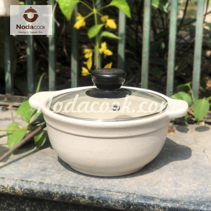 Nồi sứ kho cá 0,7 lít men trứng nắp thủy tinh
